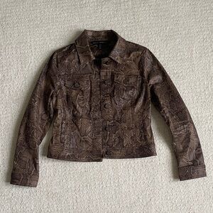 WHBM Cropped Snakeskin Coated Denim Jacket